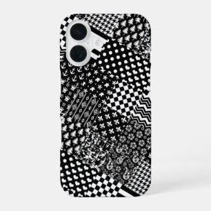 Minimalist Black White Mixed Pattern Style iPhone 16 Case