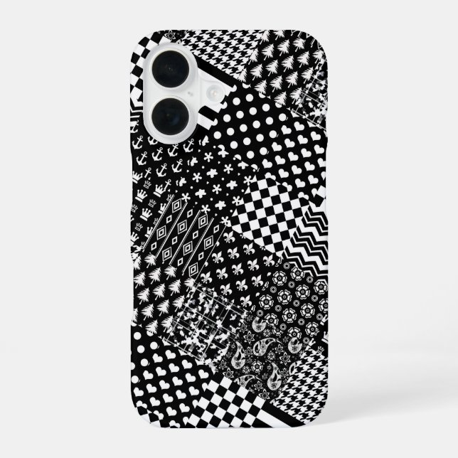 Minimalist Black White Mixed Pattern Style  iPhone 16 Case (Back)