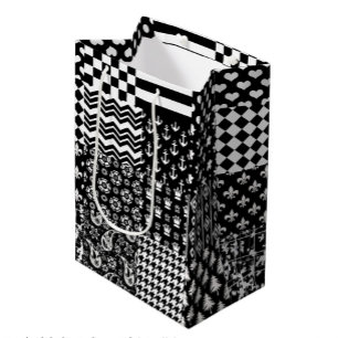 Minimalist Black White Mixed Pattern Style Medium Gift Bag
