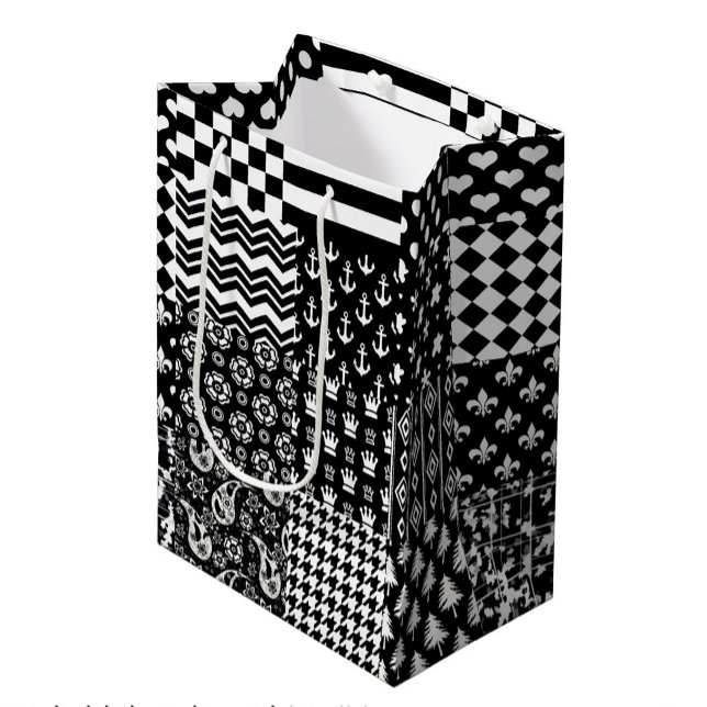 Minimalist Black White Mixed Pattern Style  Medium Gift Bag (Creator Uploaded)