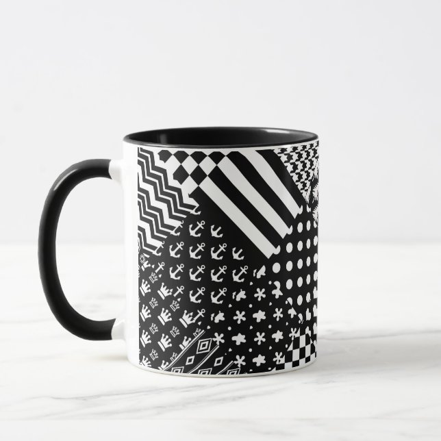 Minimalist Black White Mixed Pattern Style  Mug (Left)
