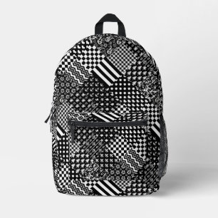 Minimalist Black White Mixed Pattern Style  Printed Backpack