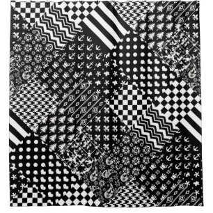 Minimalist Black White Mixed Pattern Style Shower Curtain