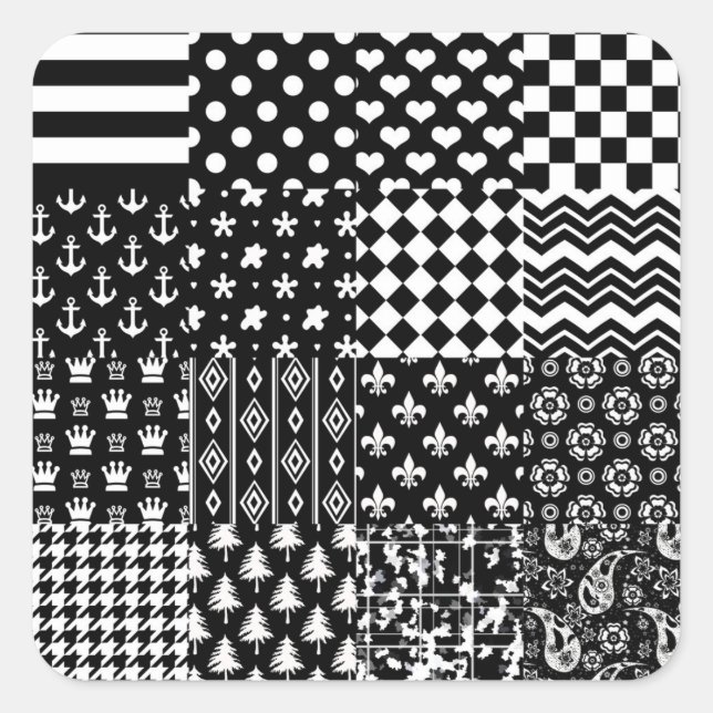 Minimalist Black White Mixed Pattern Style  Square Sticker (Front)
