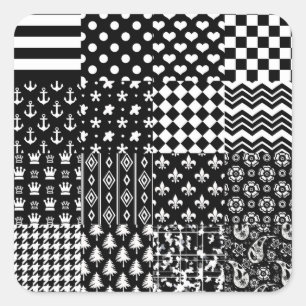 Minimalist Black White Mixed Pattern Style Square Sticker