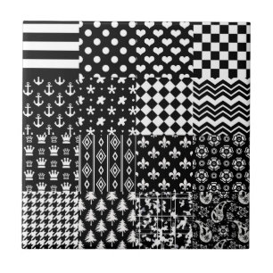 Minimalist Black White Mixed Pattern Style Tile