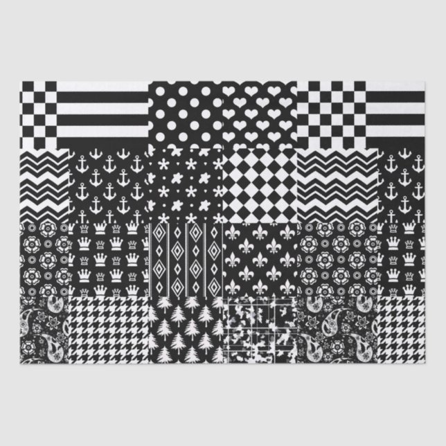 Minimalist Black White Mixed Pattern Style  Tissue Paper (Front)