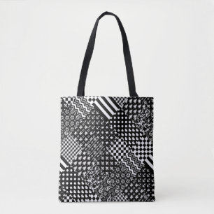 Minimalist Black White Mixed Pattern Style Tote Bag