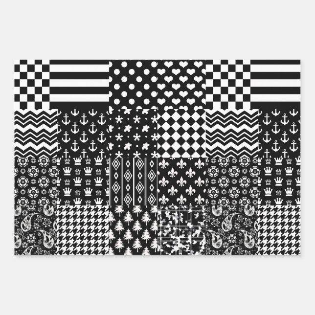 Minimalist Black White Mixed Pattern Style  Wrapping Paper Sheet (Front)