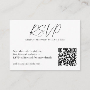Minimalist Black White Modern Bat Mitzvah QR Enclosure Card