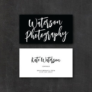 Minimalist Black & White Modern Calligraphy Script Business Card