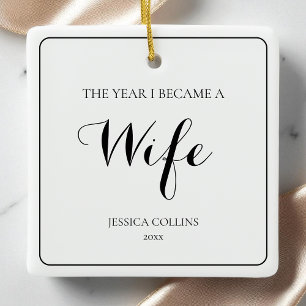 Minimalist Black White Modern First Christmas Wife Ceramic Ornament