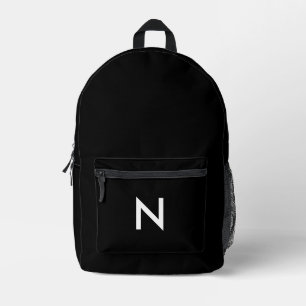 Minimalist Black White Modern Simple Monogrammed Printed Backpack