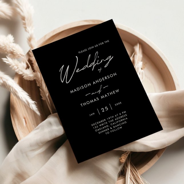 Minimalist Black White Modern Typography Wedding Invitation (Creator Uploaded)