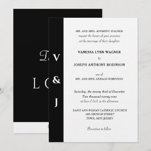 Minimalist Black White Monogram  Invitation