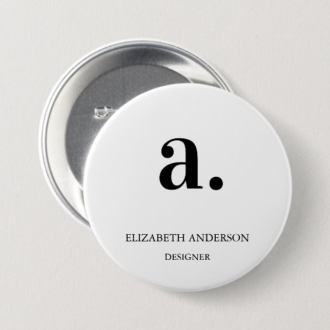 Minimalist Black White Monogram Modern Elegant 7.5 Cm Round Badge (Front & Back)
