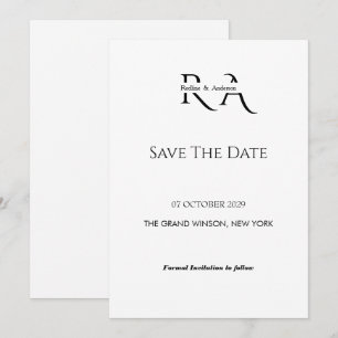 Minimalist Black & White Monogram Save the Date Invitation
