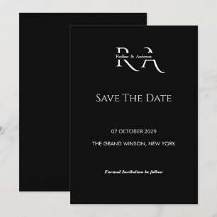 Minimalist Black & White Monogram Save the Date Invitation