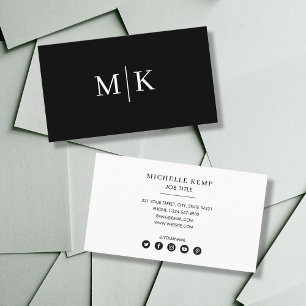 Minimalist Black White Monogram Social Media Icons Business Card