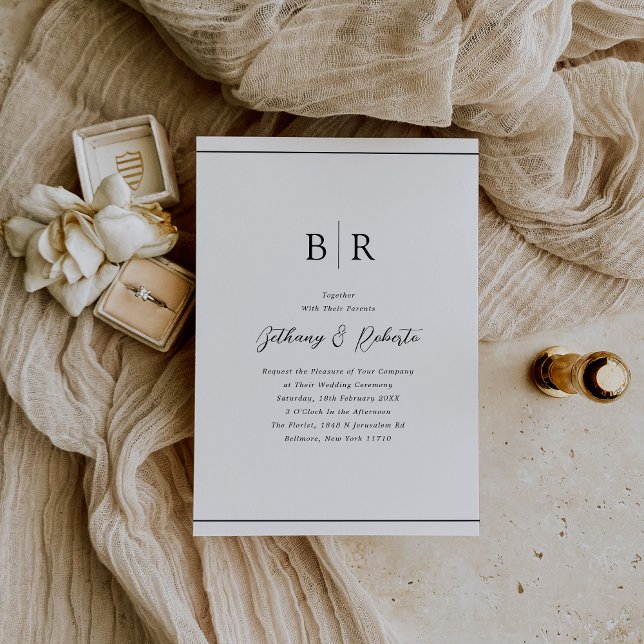 Minimalist Black White Monogram Wedding Invitation (Creator Uploaded)