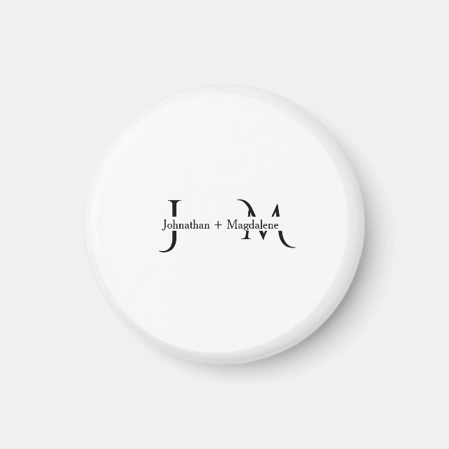 Minimalist Black & White Monogram Wedding  Magnet (Front)