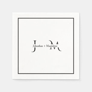 Minimalist Black & White Monogram Wedding Napkin