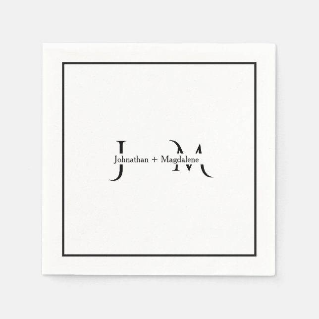 Minimalist Black & White Monogram Wedding  Napkin (Front)