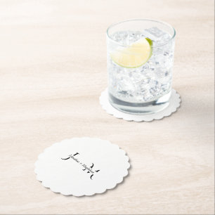 Minimalist Black & White Monogram Wedding Paper Coaster