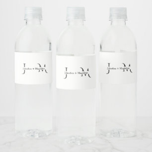 Minimalist Black & White Monogram Wedding Water Bottle Label
