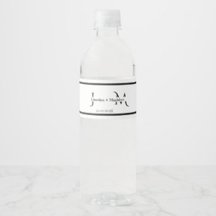 Minimalist Black & White Monogram Wedding  Water Bottle Label