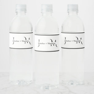 Minimalist Black & White Monogram Wedding Water Bottle Label