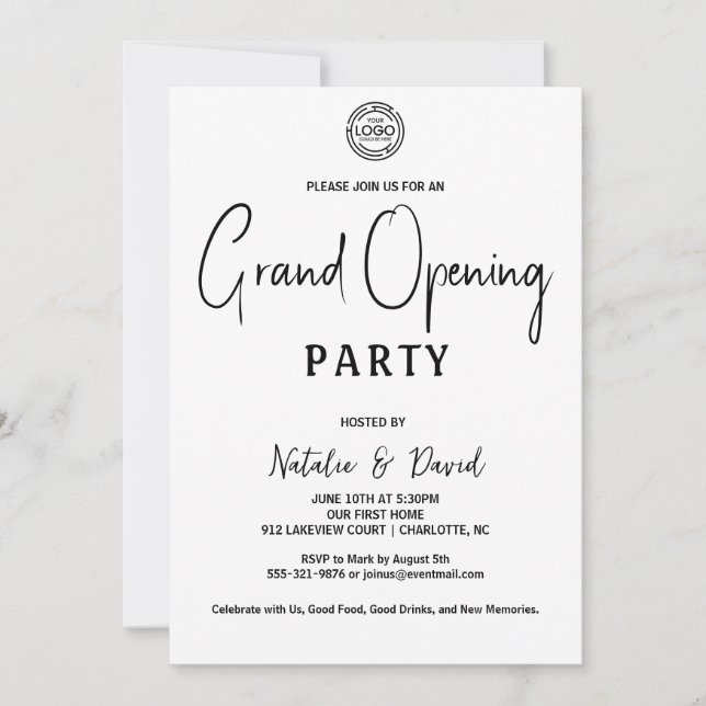 Minimalist Black White Open House Grand Opening Invitation (Front)