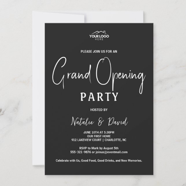 Minimalist Black White Open House Grand Opening Invitation (Front)