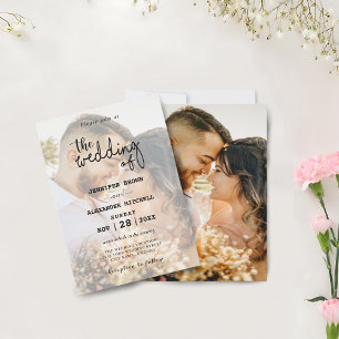 Minimalist Black & White Overlay Photo Wedding  Invitation