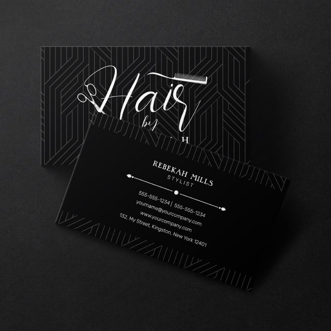 Minimalist Black & White Pattern Hairstylist Salon Business Card (Creator Uploaded)