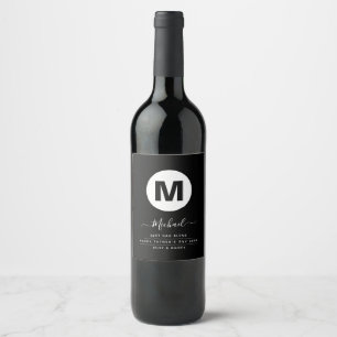 Minimalist Black & White Personalised Monogram Wine Label