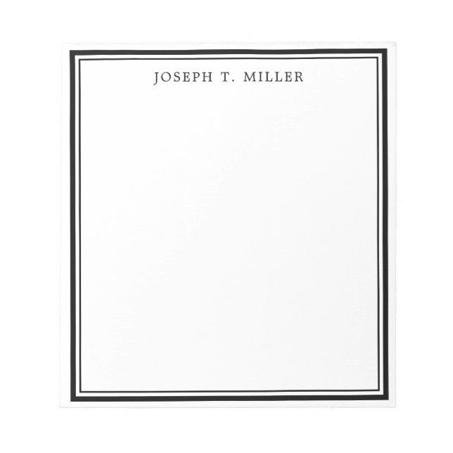 Minimalist Black White Personalised Name Template Notepad (Front)