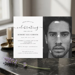 Minimalist Black White Photo Celebration of Life Invitation