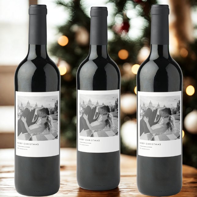 Minimalist Black & White Photo Christmas  Wine Label (Creator Uploaded)
