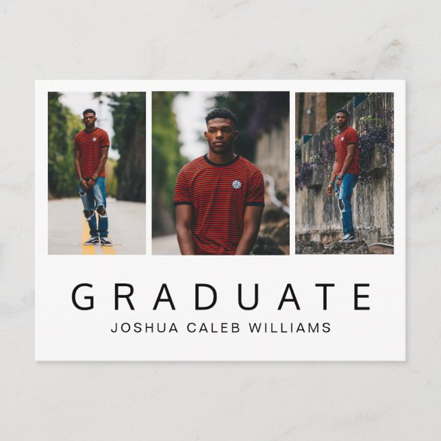 Minimalist Black White Photo Collage Graduation Announcement Postcard (Front)