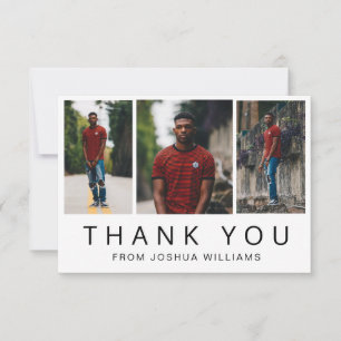 Minimalist Black White Photo Collage Graduation Thank You Card