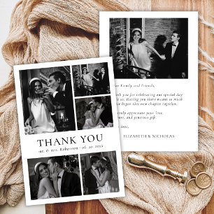 Minimalist Black White Photo Collage Wedding Thank You Card