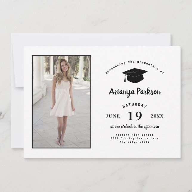 Minimalist black white photo graduation invitation (Front)
