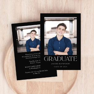 Minimalist Black White Photo Graduation Party Invitation