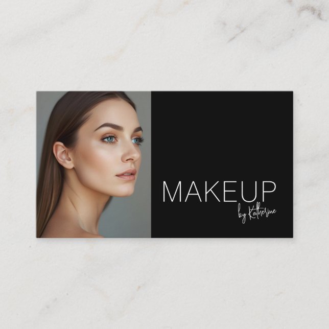 Minimalist Black White Photo Makeup Business Card (Front)