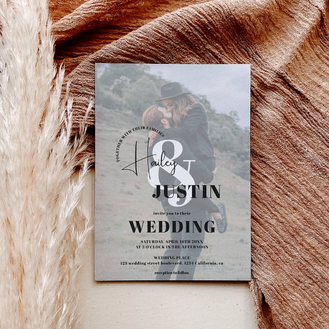 Minimalist black white photo overlay wedding invitation (Creator Uploaded)