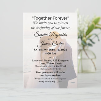 Minimalist Black & White Photo Overlay Wedding Invitation