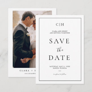 Minimalist Black White Photo Save the Date Card