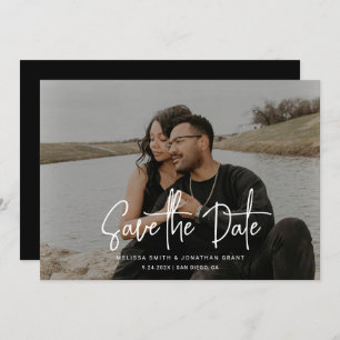 Minimalist Black & White Photo Script Wedding Save The Date
