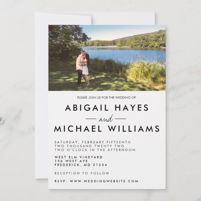 Minimalist Black & White Photo Wedding Invitation (Front)